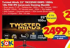 TWİSTED MİNDS 22” TM22FHD100IPS 100HZ 1MS FHD IPS ÇERÇEVESİZ GAMİNG/OYUNCU MONİTÖR TWİSTED MİNDS 22” TM22FHD100IPS 100HZ 1MS FHD IPS ÇERÇEVESİZ GAMİNG/OYUNCU MONİTÖR
